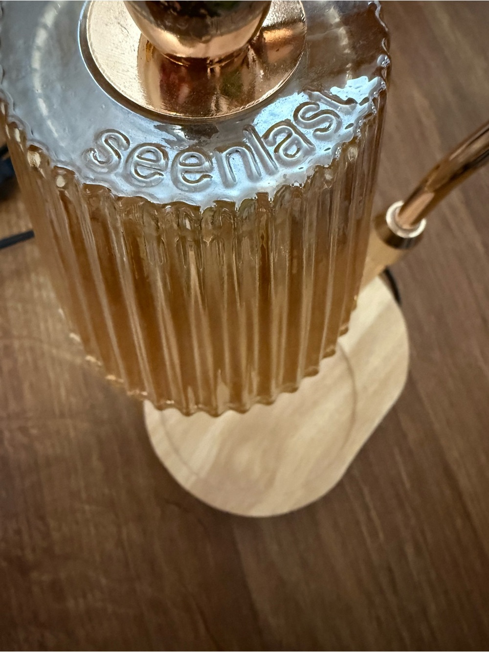 Amber Ribbed Glass Candle Warmer Lamp with Wood Base